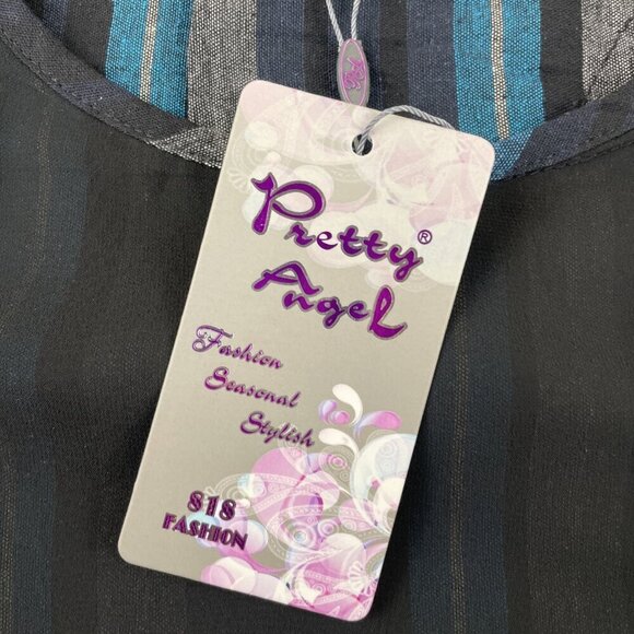 Pretty Angel Two Piece Multi layer Dress Tunic Women’s L Striped Teal Black - Picture 7 of 11